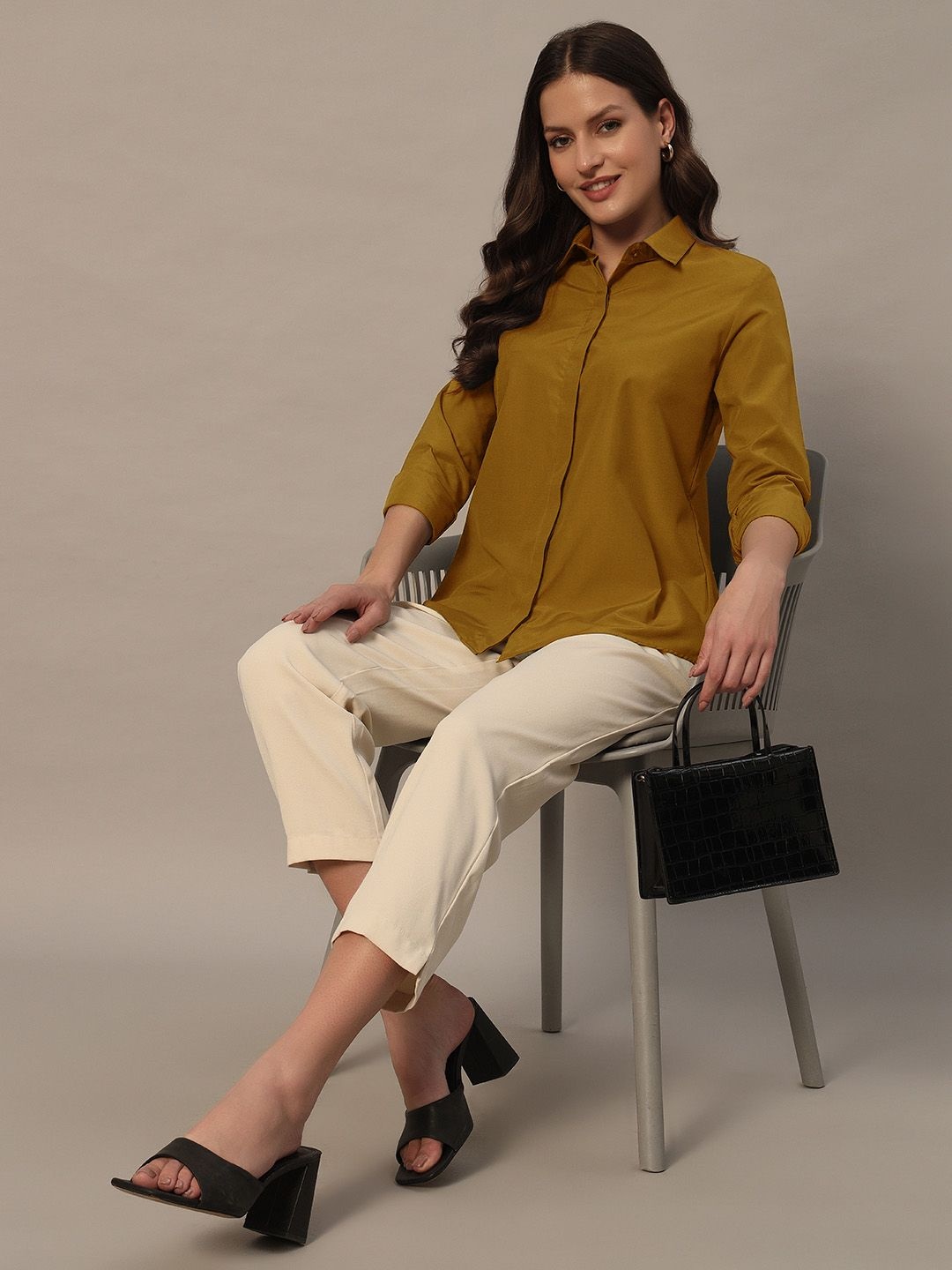 

Metronaut Women Spread Collar Solid Casual Shirt, Olive