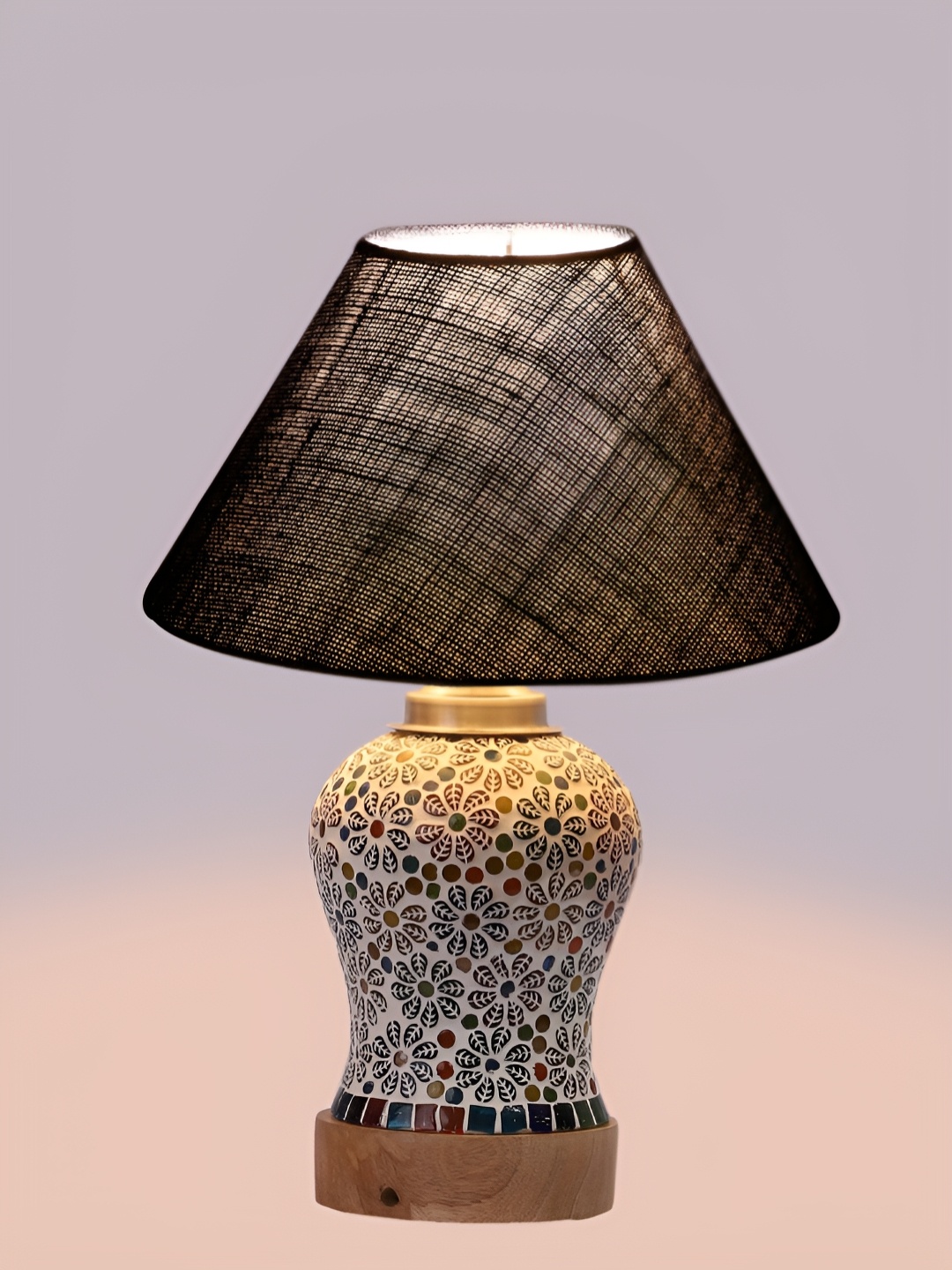 

Devansh Blue Textured Traditional Frusturical Shaped Wooden Table Lamp & Mosaic Glass