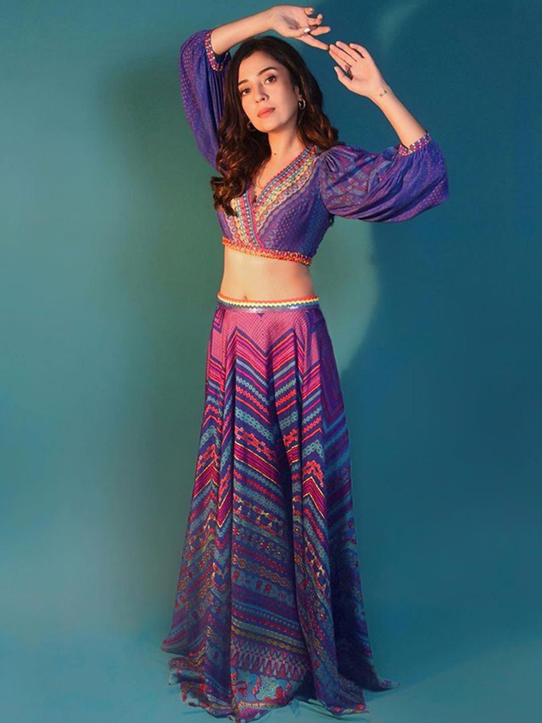 

SAUNDH Printed Ready to Wear Lehenga & Semi-Stitched, Blue