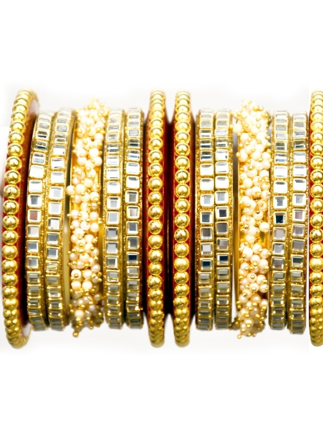 

Zindura Set Of 2 Gold-Plated Cubic Zirconia-Studded & Beaded Chuda Bangles