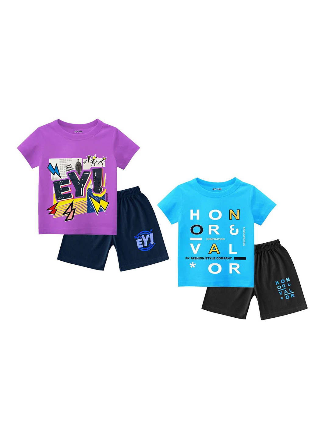 

Tik Tok WEARS Boys Pack Of 2 Graphic Printed Pure Cotton T-shirt With Shorts, Purple