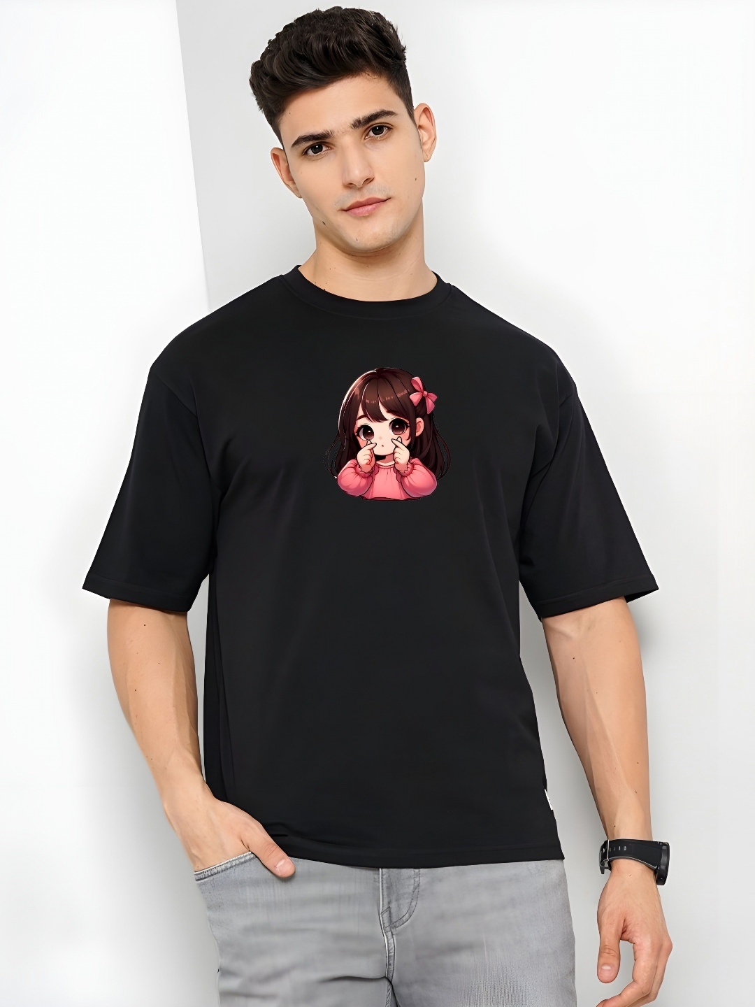 

THE BEETEL HOUSE Men Graphic Printed Round Neck Cotton Oversized T-shirt, Black