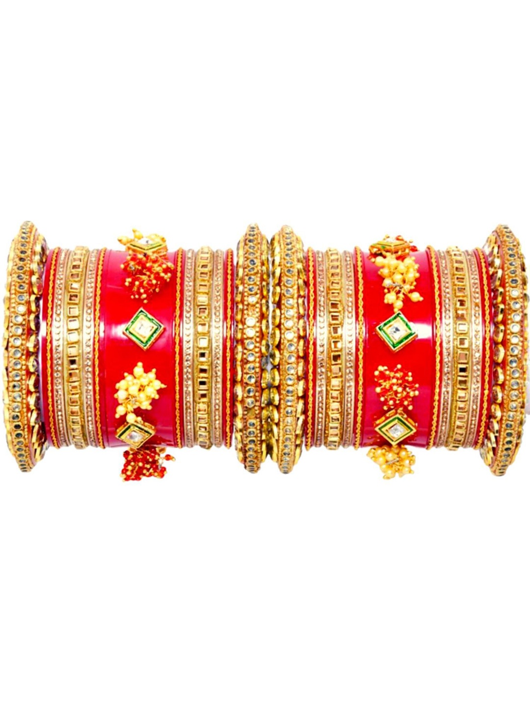 

Zindura Set Of 2 Gold-Plated Stone Studded & Beaded Chuda Bangles