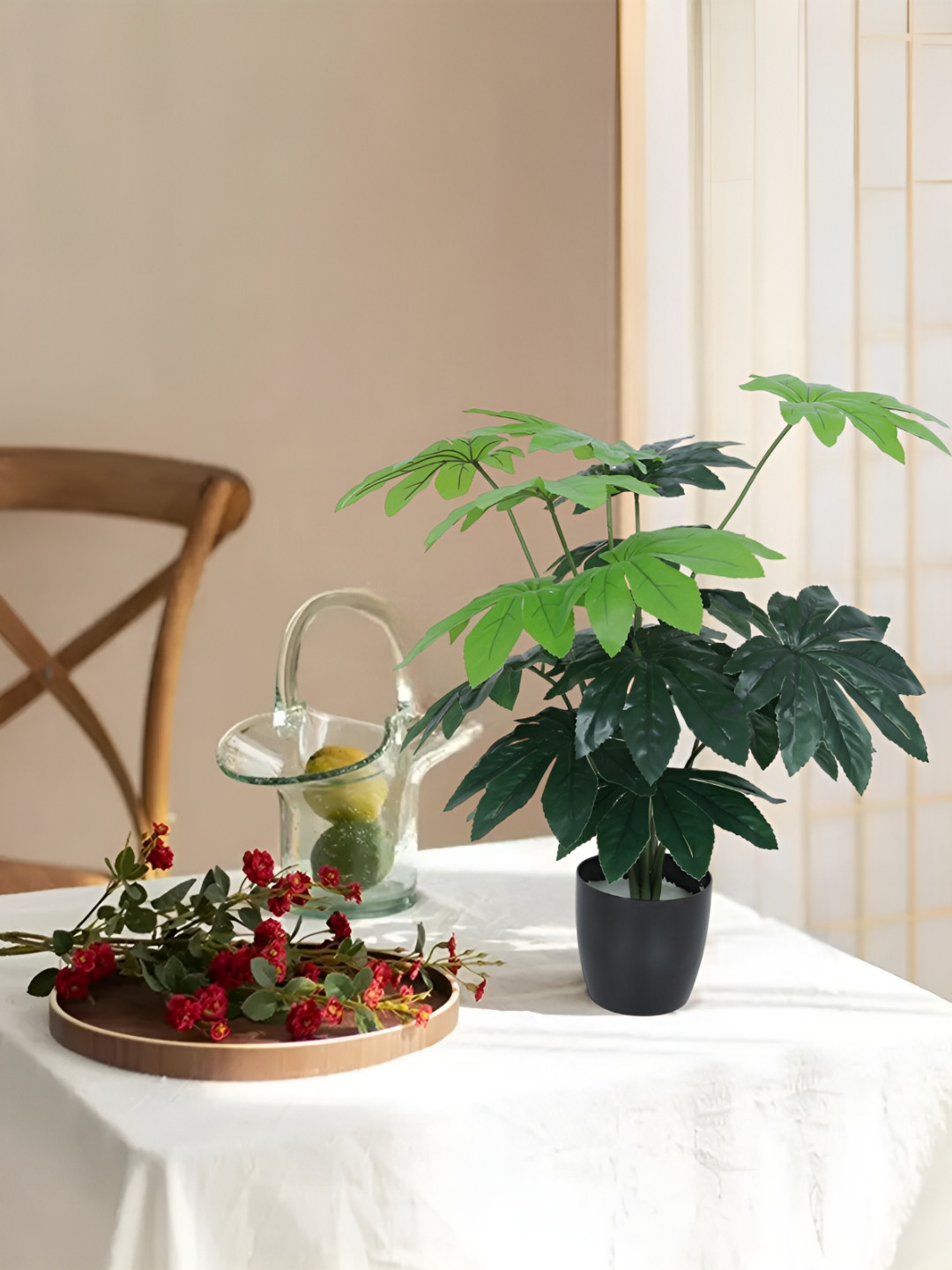 

Home Bloom Green & Black Artificial Guiana Chestnut Plant With Pot