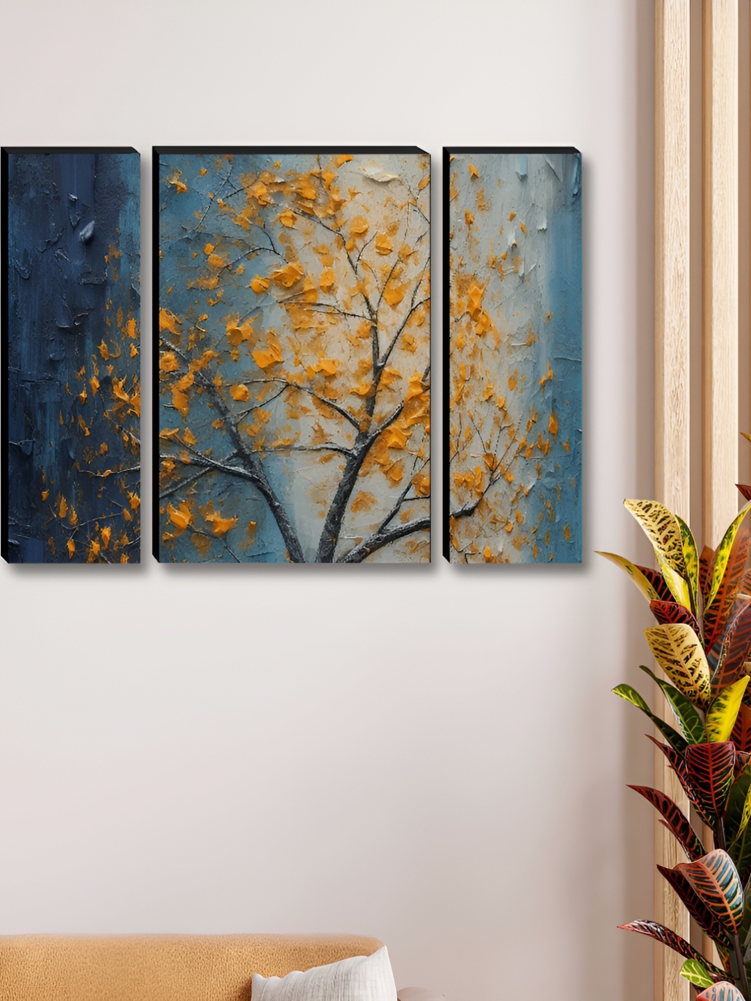 

Myntra Elegant Homes Blue & Gold-Toned 3 Pieces Floral and Botanical Wall Art