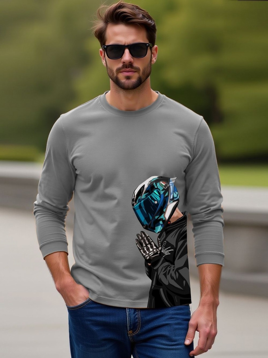 

Genzy Men Graphic Printed Round Neck Cotton T-shirt, Grey