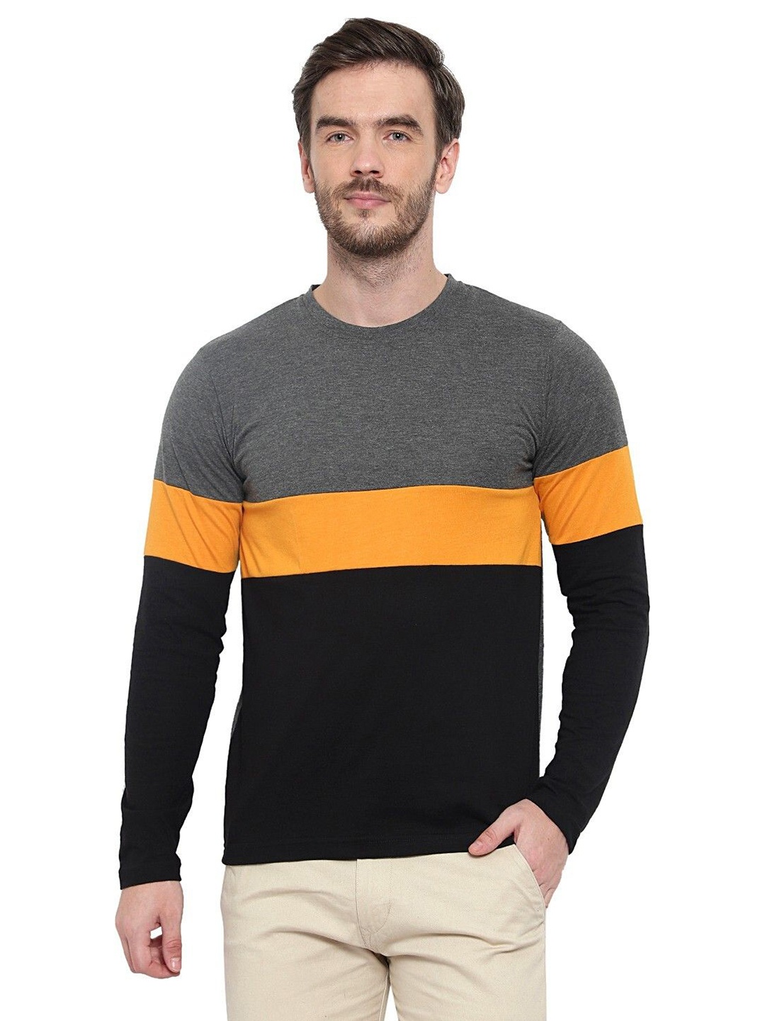 

Unicus Apparel Striped Round Neck Cotton T-shirt, Black
