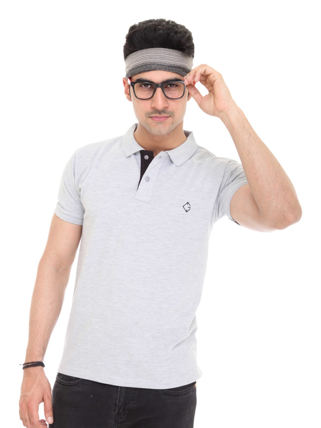 

Colors and Blends Raw Edge Polo Collar Short Sleeves Cotton T-shirt, Grey melange
