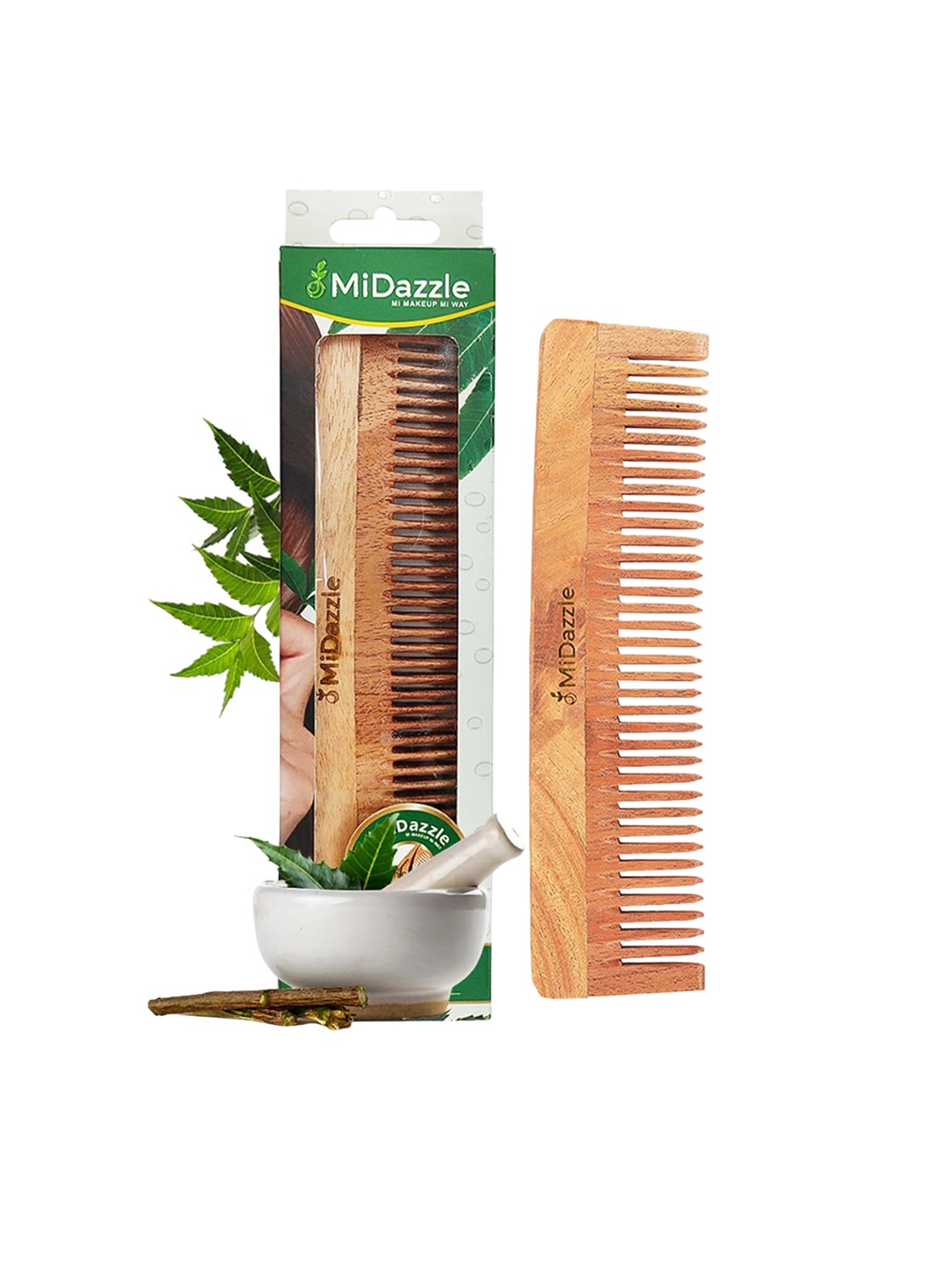 

Omidazzle Set Of 2 Neem Wooden Comb & Natural Loofah - Brown