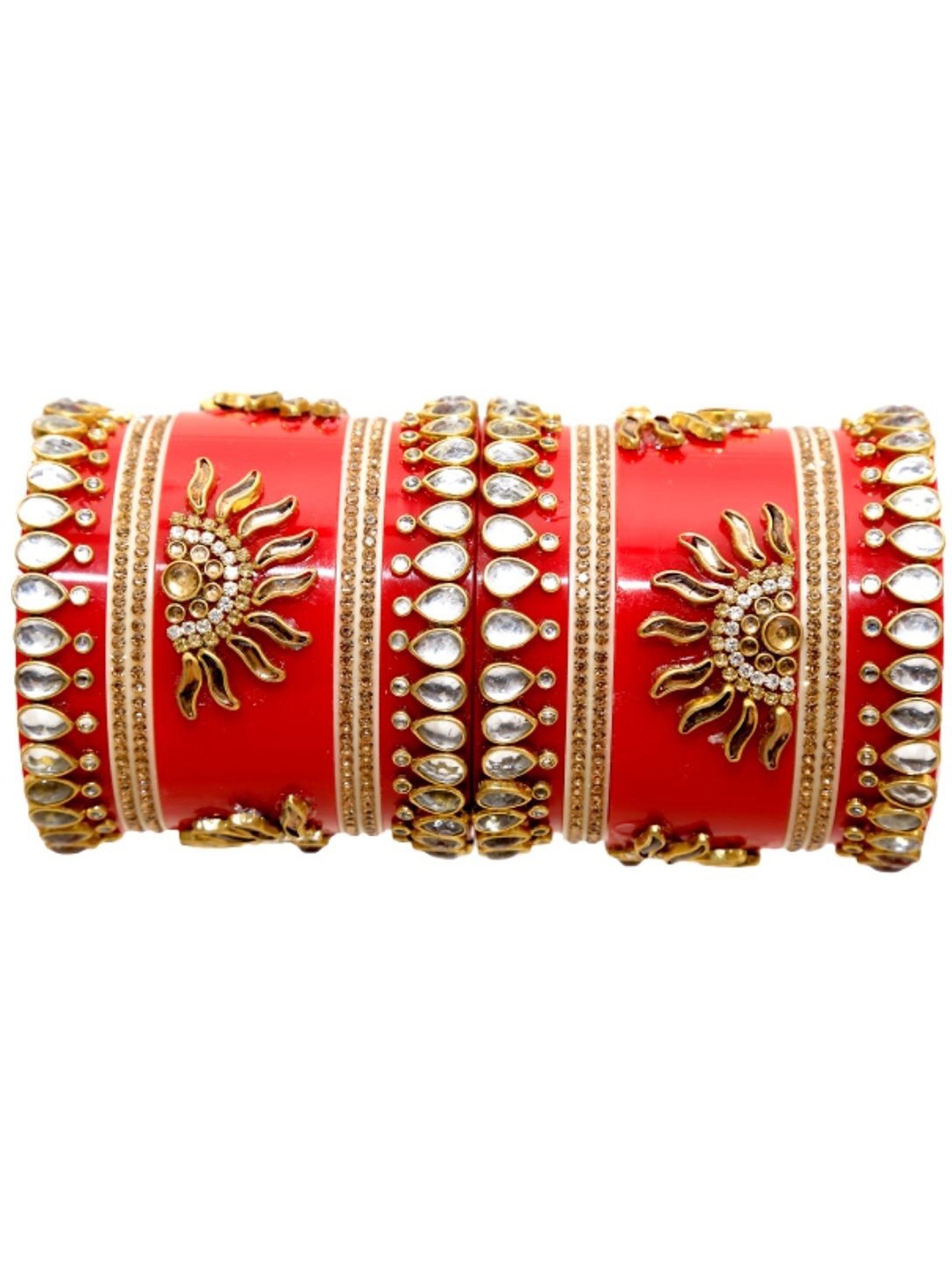 

Zindura Set Of 2 Gold Plated Stone Studded & Beaded Bangles