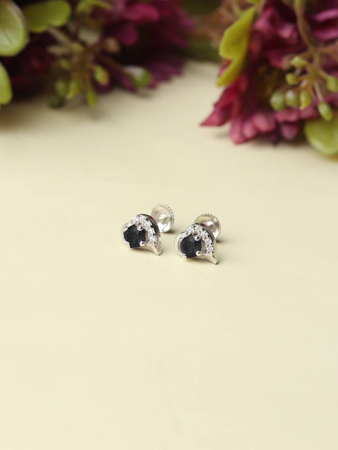 

AKSHAT SAPPHIRE 92.5 Sterling Silver Rhodium-Plated CZ Studded Contemporary Studs Earrings