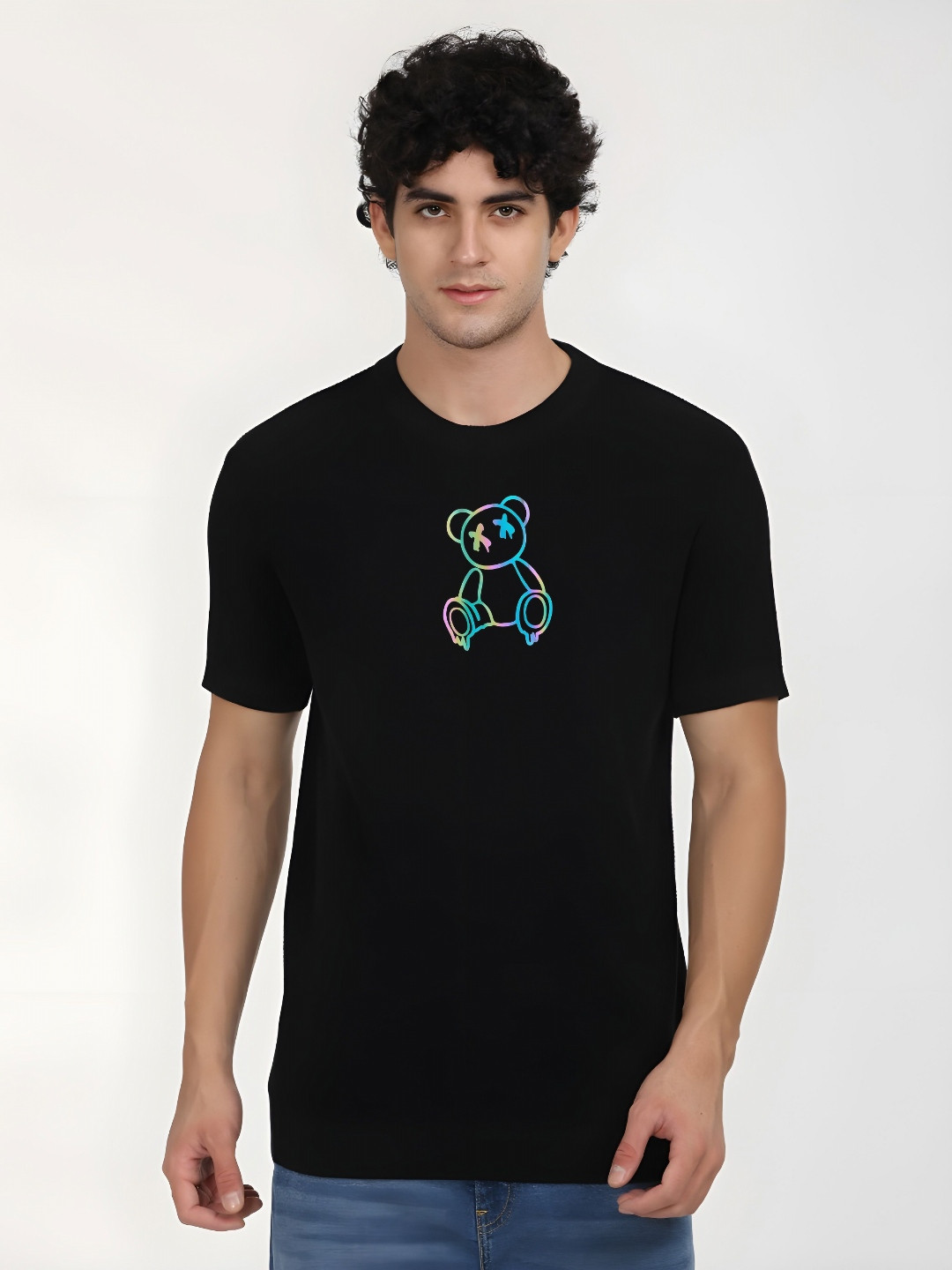 

THE BEETEL HOUSE Graphic Printed Round Neck Pure Cotton T-shirt, Black