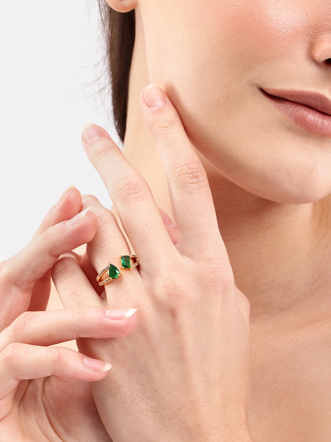 

DressBerry Women Stone-Studded Adjustable Finger Ring, Gold