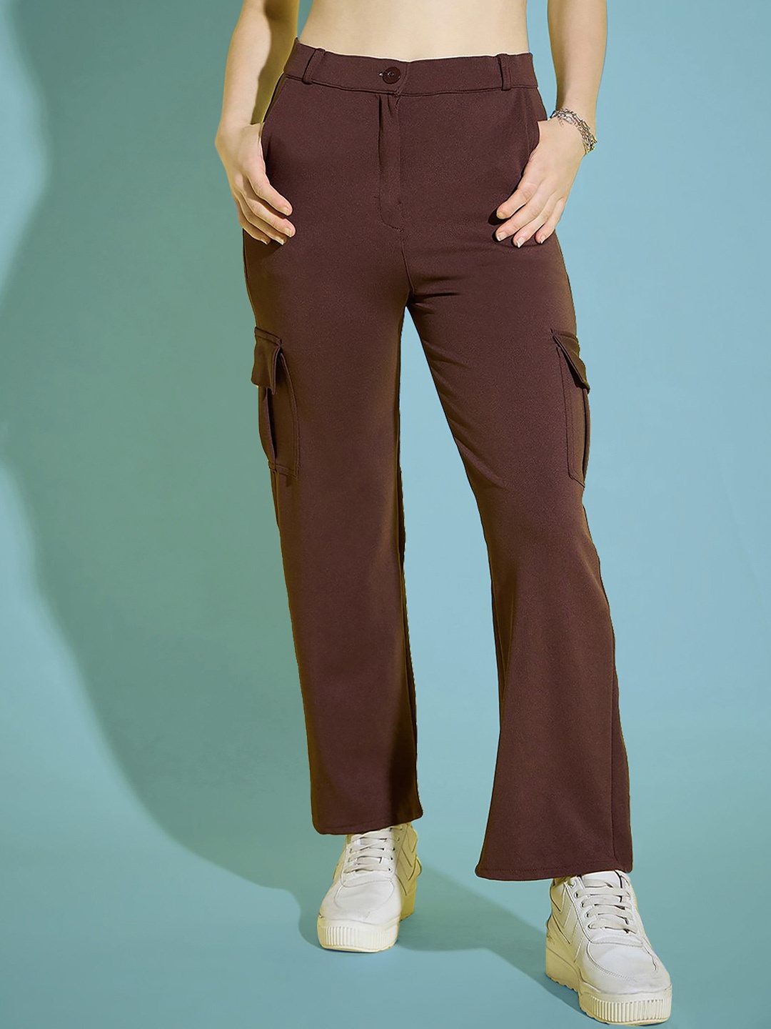 

Dream Beauty Fashion Women Loose Fit High-Rise Cargos Trouser, Brown