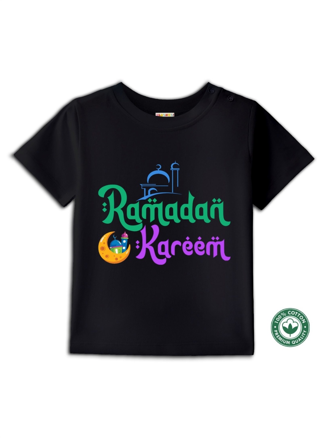 

BLUSHES Kids Conversational Printed Round Neck Pure Cotton T-shirt, Black