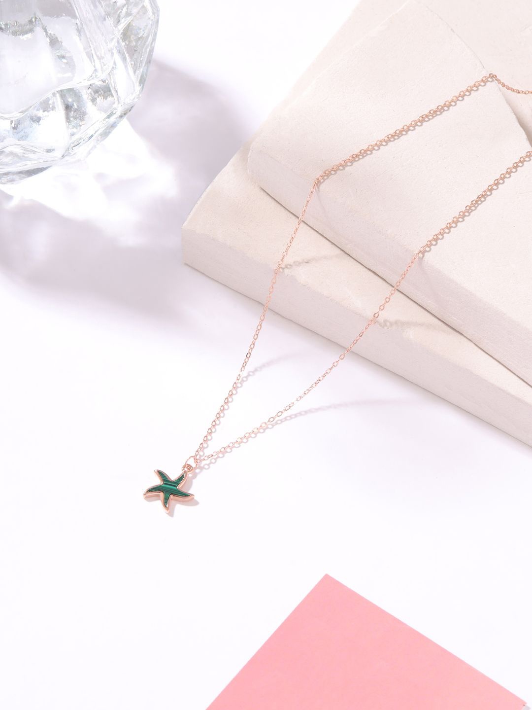 

Kicky And Perky Sterling Silver Rose Gold-Plated Stones Studded Pendants with Chains