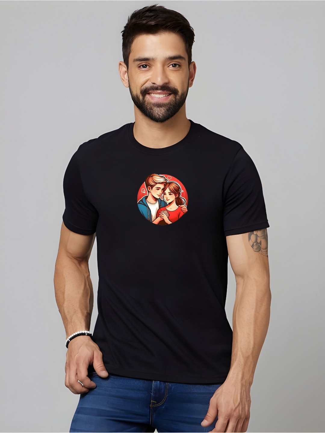 

THE BEETEL HOUSE Men Graphic Printed Round Neck Cotton T-shirt, Black