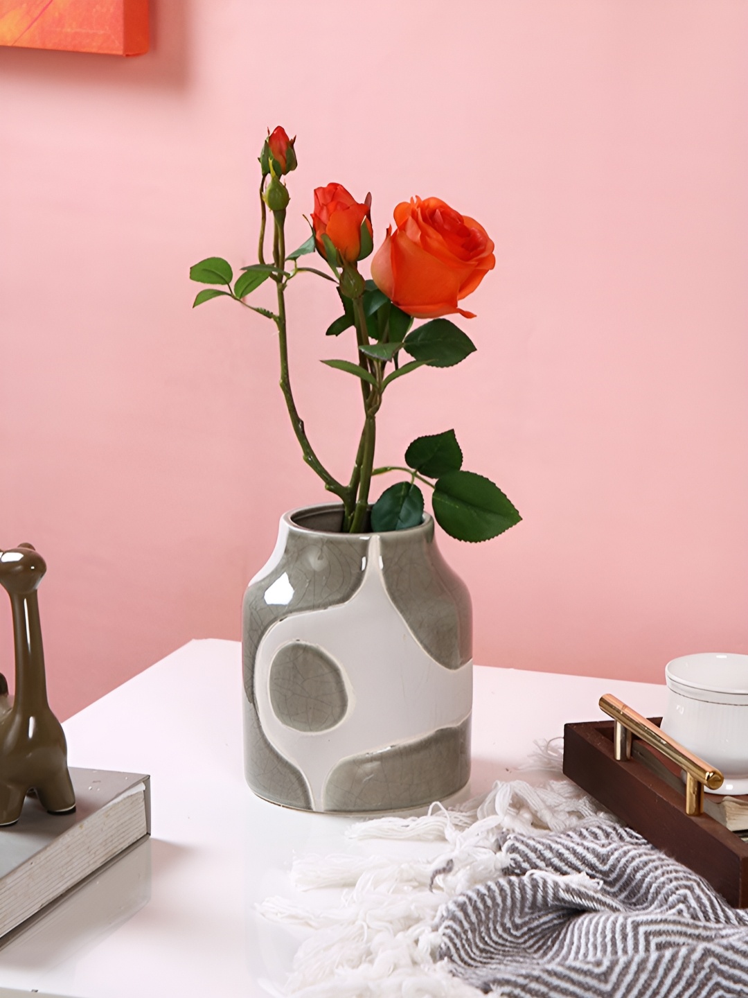 

Myntra Elegant Homes White & Beige Abstract Printed Ceramic Vase