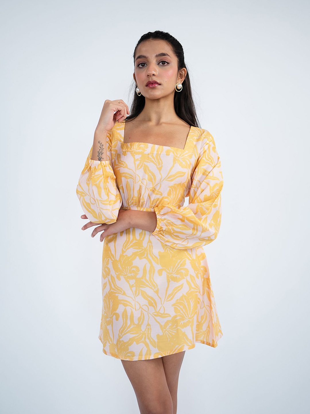 

Prarthana Fashion Wear Floral Print Fit & Flare Mini Dress, Yellow
