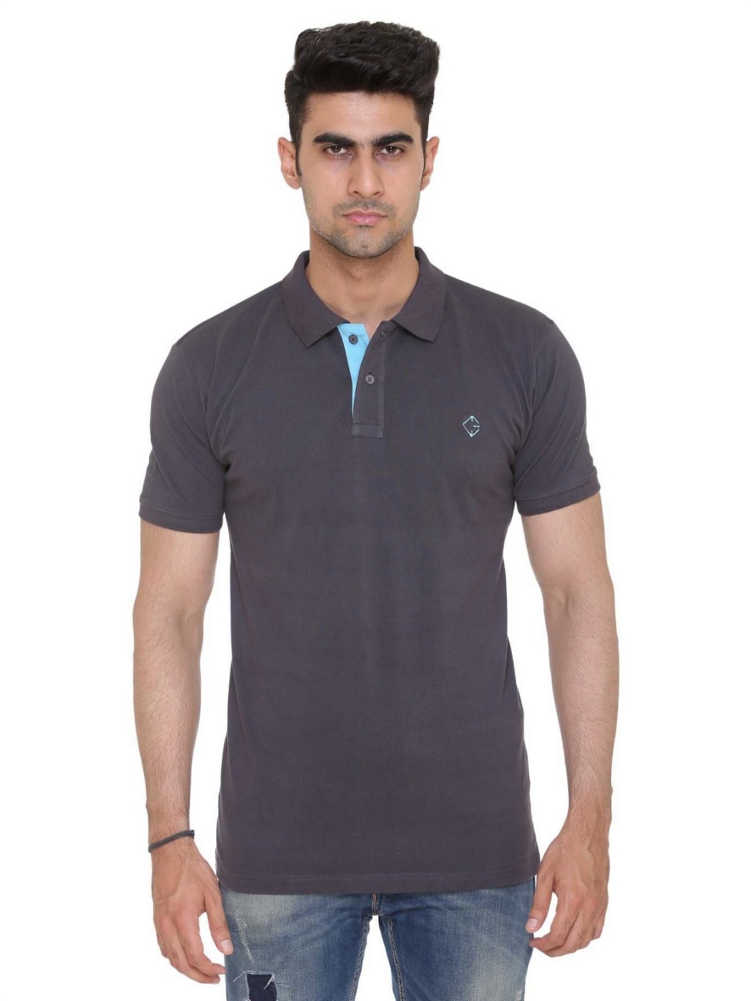 

Colors and Blends Polo Collar Cotton T-shirt, Charcoal