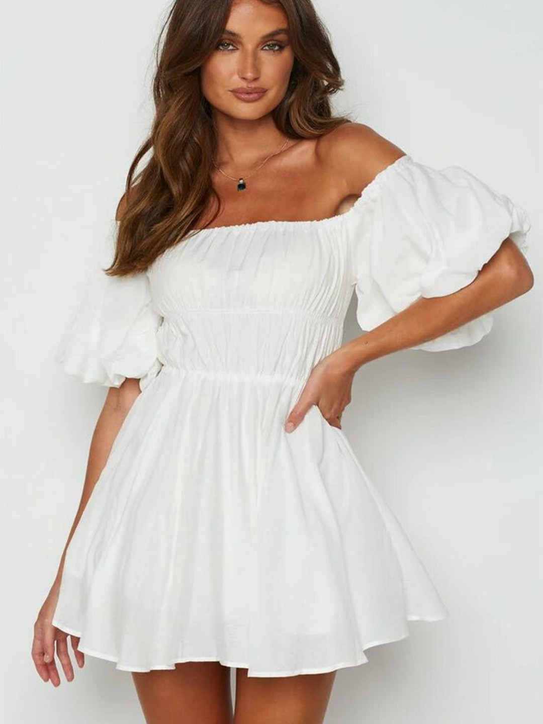 

LULU & SKY Off-Shoulder Flutter Sleeve Fit & Flare Dress, White