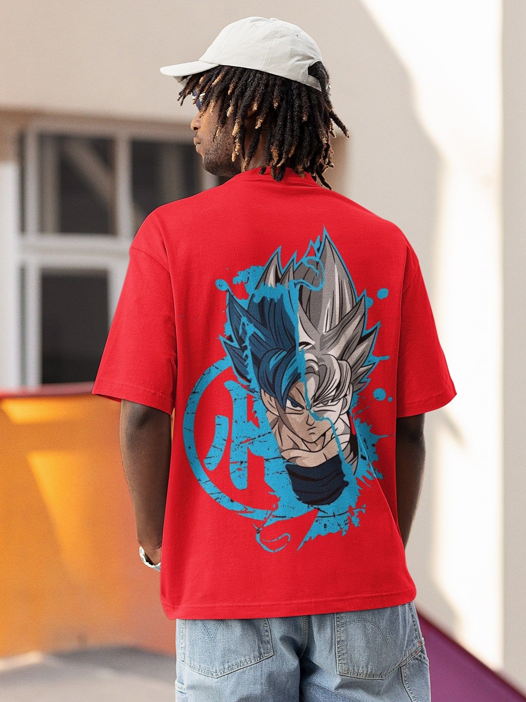 

Edyssa Men Dragon Ball Z Graphic Printed Round Neck Cotton Oversized T-shirt, Red