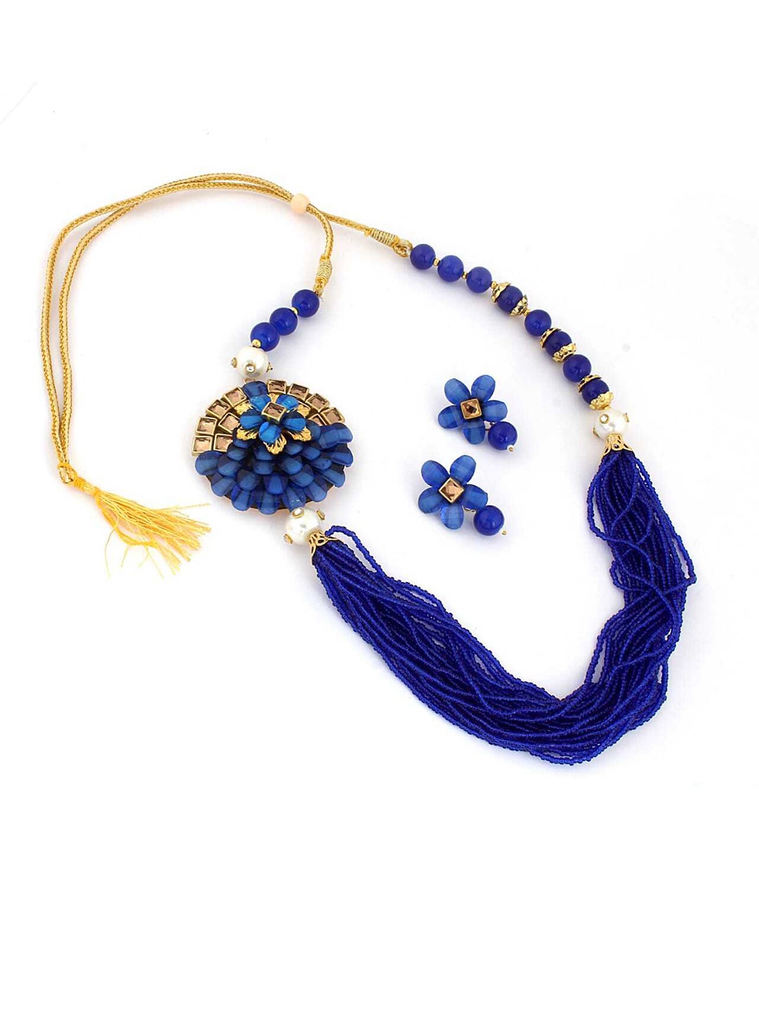 

ahoora Gold-Plated Stone Studded & Beaded Necklace and Earrings