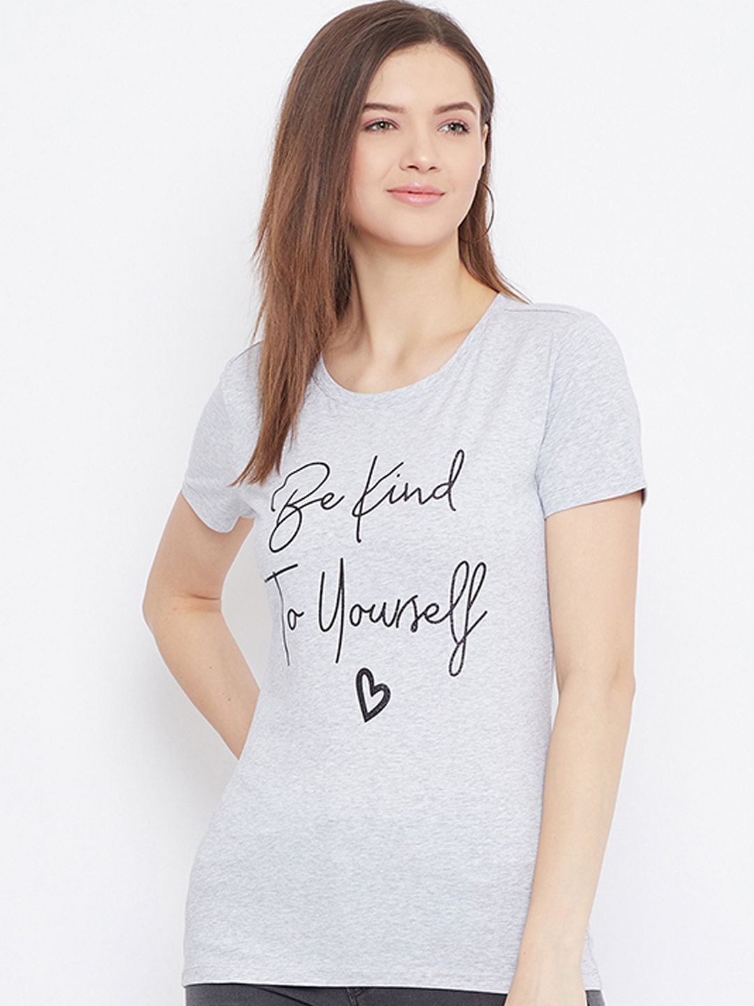 

Bishop Cotton Women Printed Slim Fit T-shirt, Grey