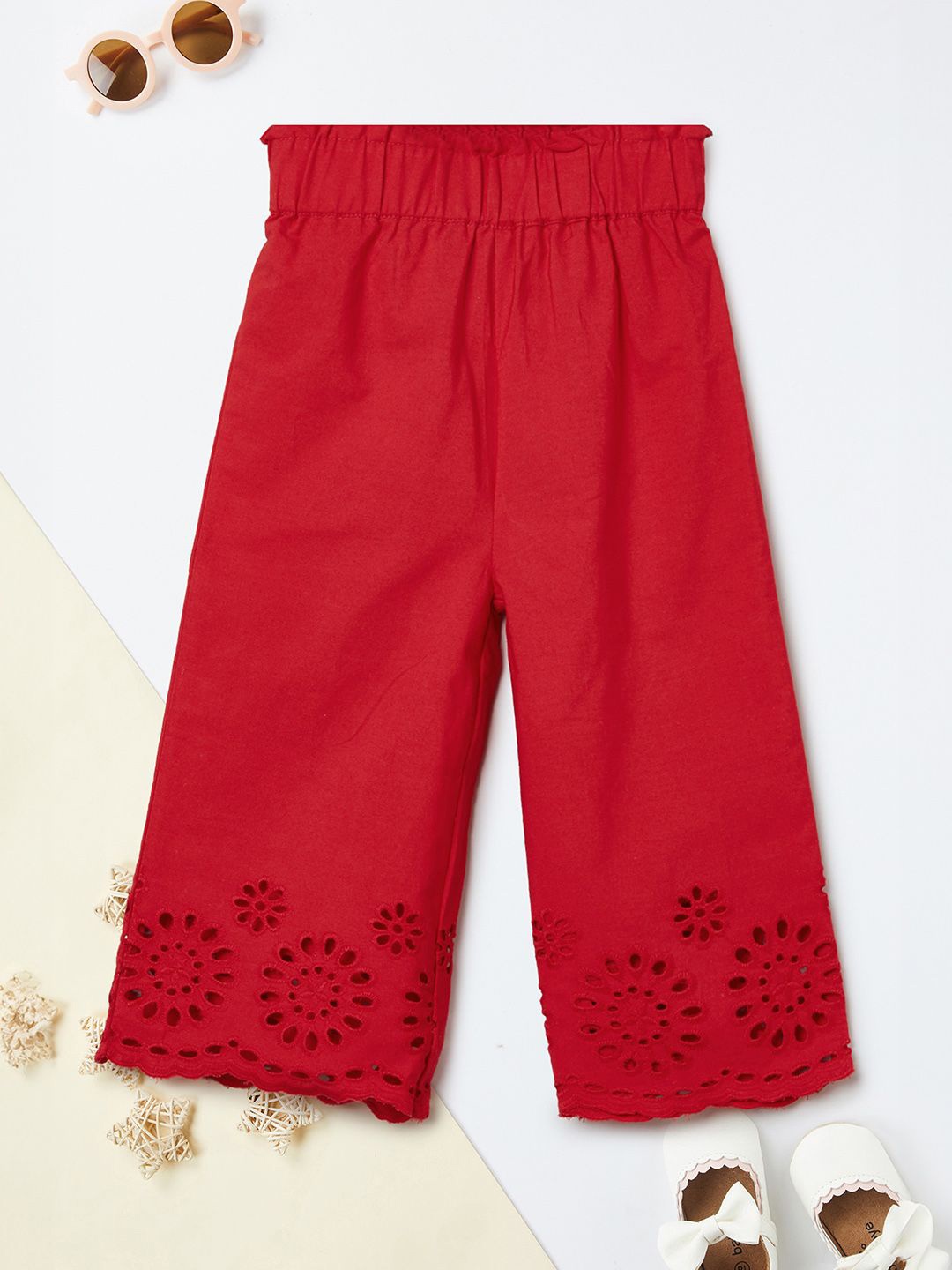 

max Girls Solid Mid-Rise Parallel Trousers, Red