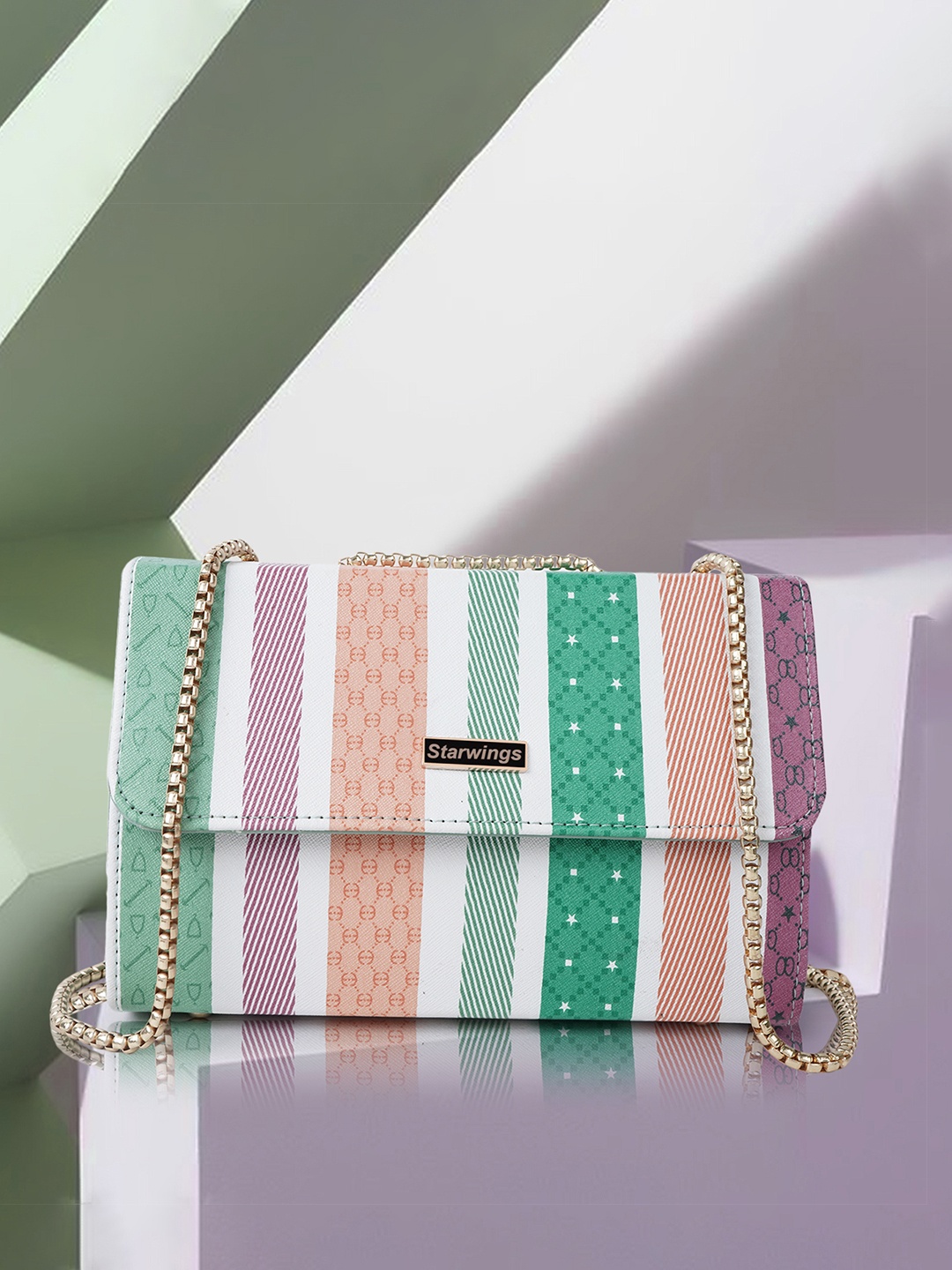 

STARWINGS Women Striped Structured Sling Bag, Olive