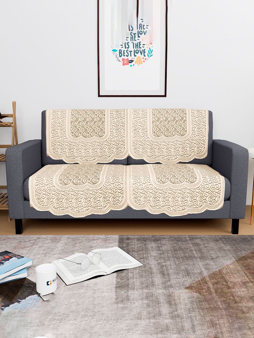 

Kuber Industries Cream-Coloured 4 Pieces Zig Zag Design Cotton Sofa Covers