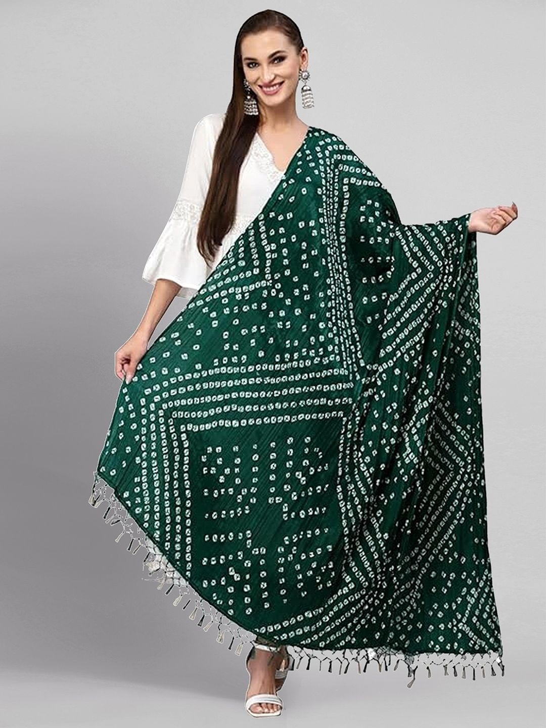 

Trendmalls Bandhani Printed Cotton Chinon Silk Dupatta, Green