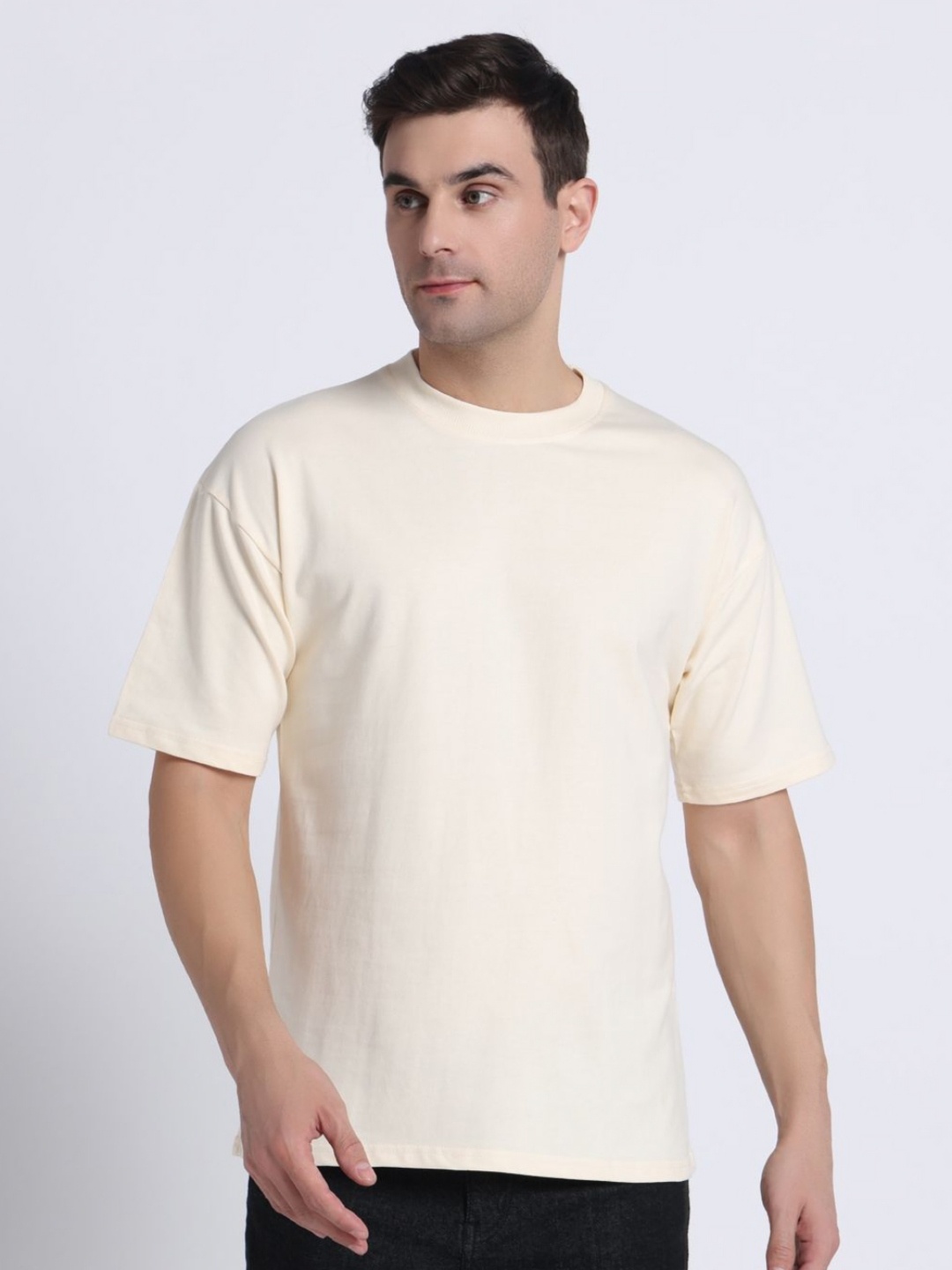 

Clevion Pure Cotton Round Neck Half Sleeves T-shirt, Cream