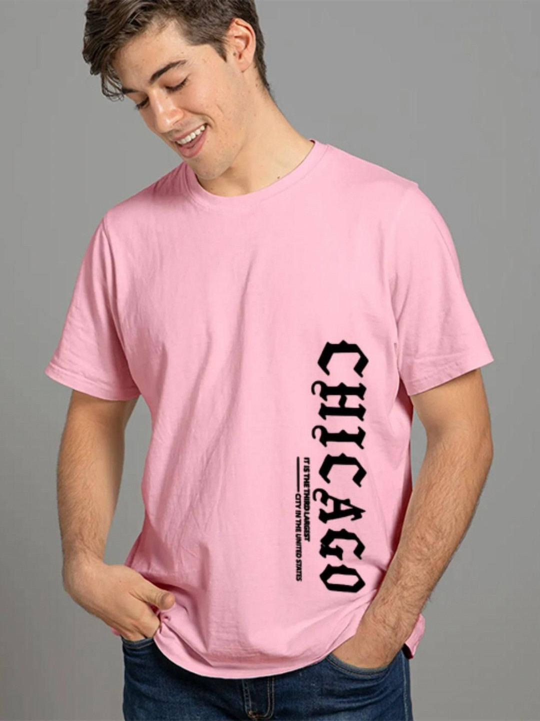 

Unicus Apparel Men Typography Printed Round Neck Cotton T-shirt, Pink