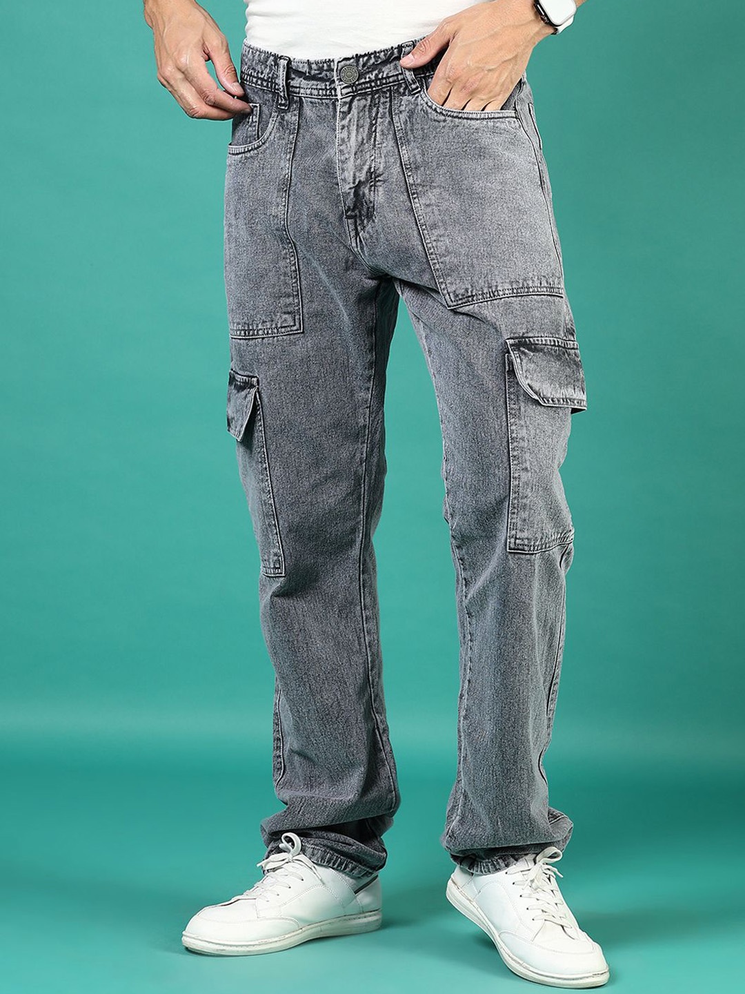 

V-Mart Men Cotton Light Fade Jeans, Grey