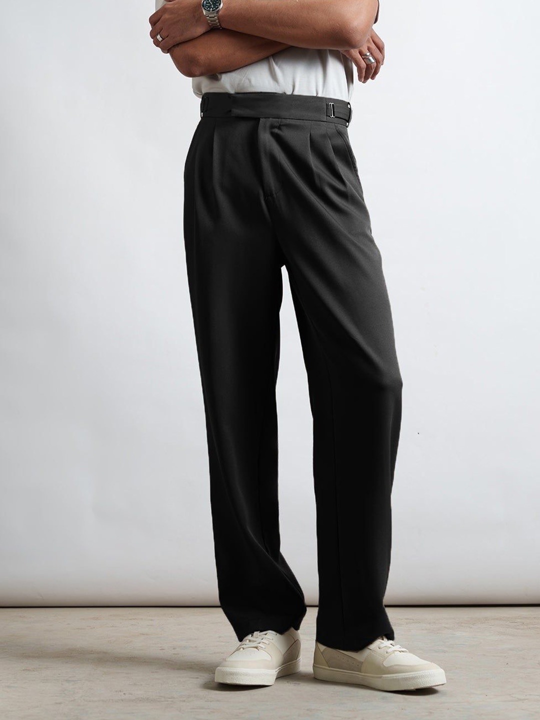

FREAKINS Ultimate Black Buckle Detail Men's Korean Pants