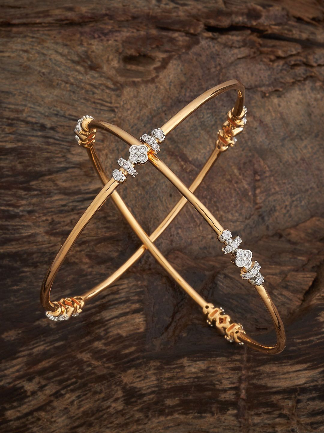 

Kushal's Fashion Jewellery Set Of 2 Gold-Plated White Cubic Zircon Studded Bangles