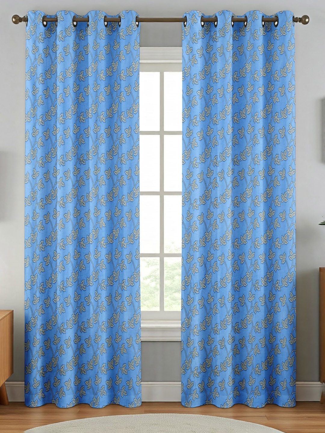 

Galaxy Home Decor Blue 2 Pieces Floral Printed Window Curtain