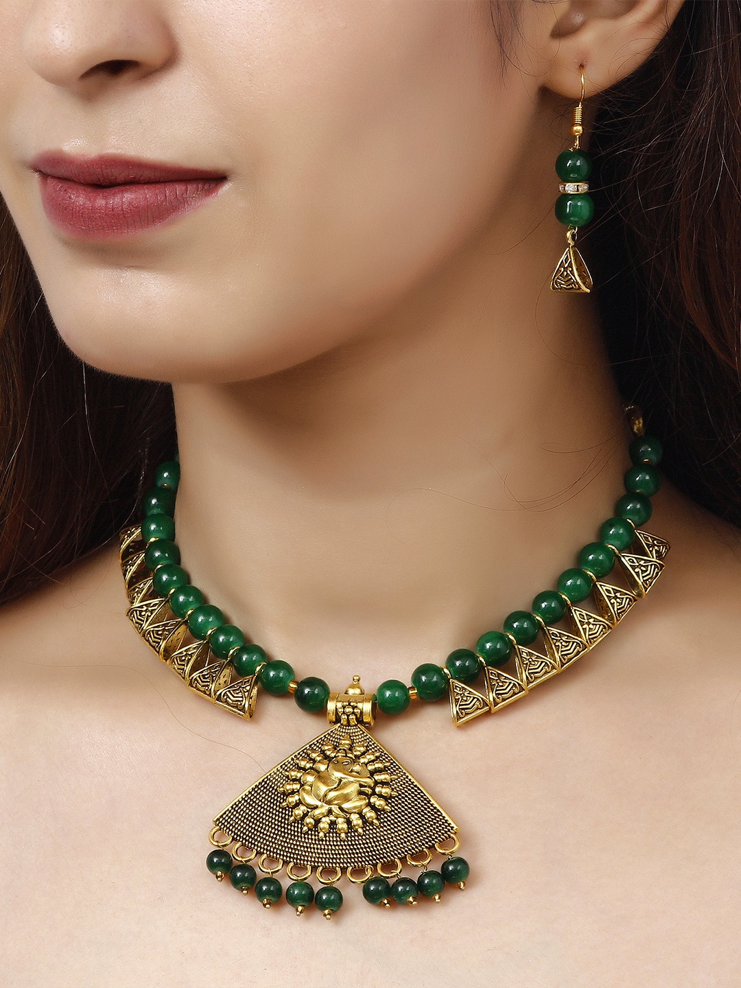 

ahoora Gold-Plated Beaded Necklace and Earrings