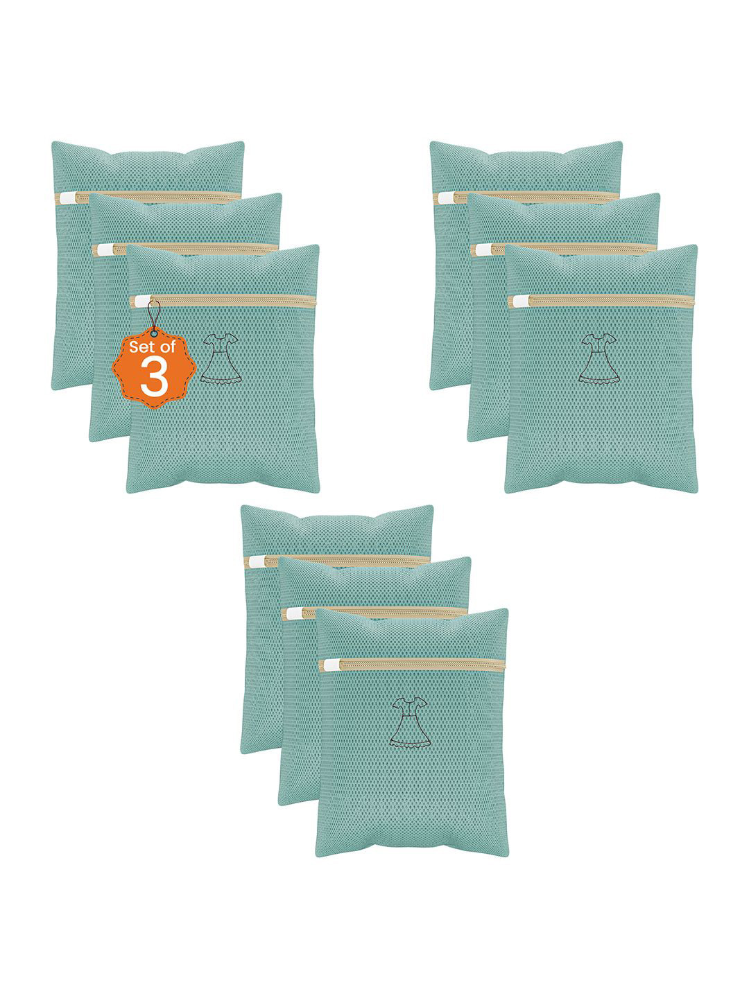 

Kuber Industries Green 9 Pieces Reusable Rectangular Durable Laundry Bags With Zipper
