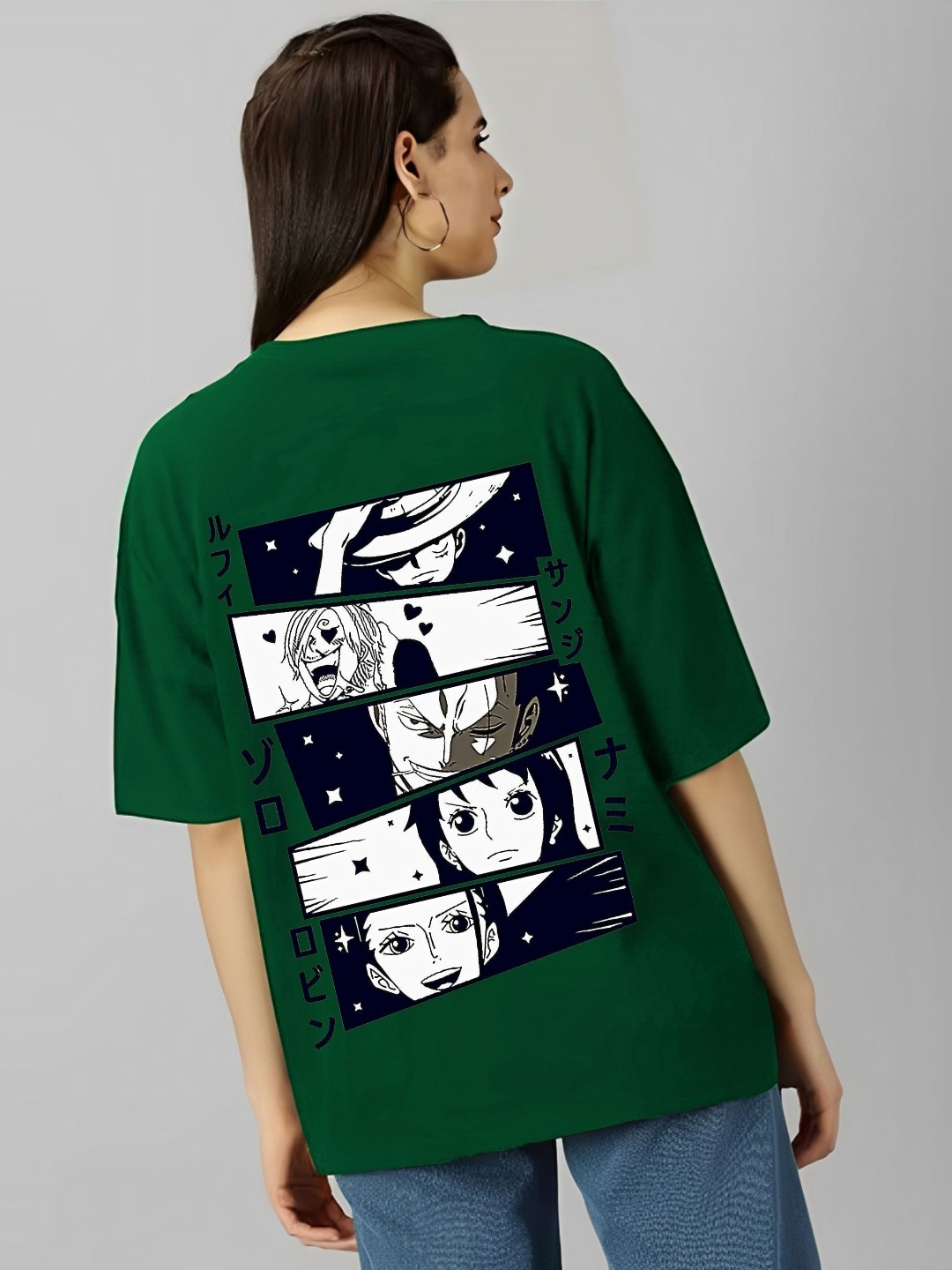 

kintu parantu Women Graphic Printed Round Neck Cotton Oversized T-shirt, Green