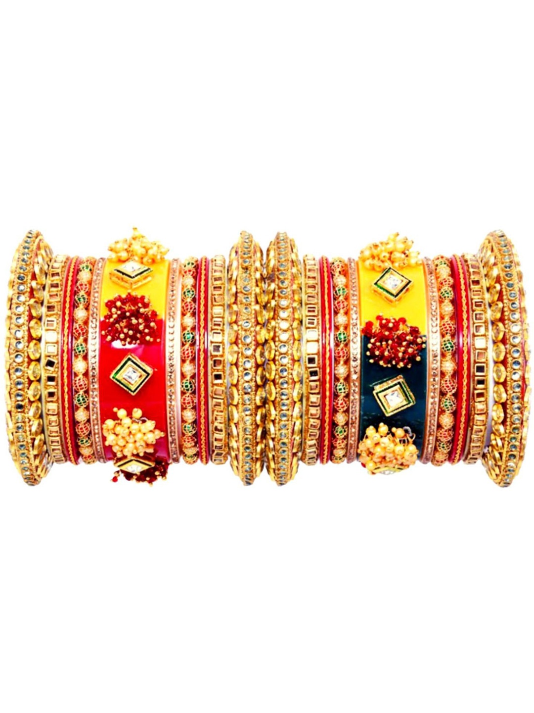 

Zindura Set Of 2 Gold Plated Stone Studded & Beaded Chudas Bangles