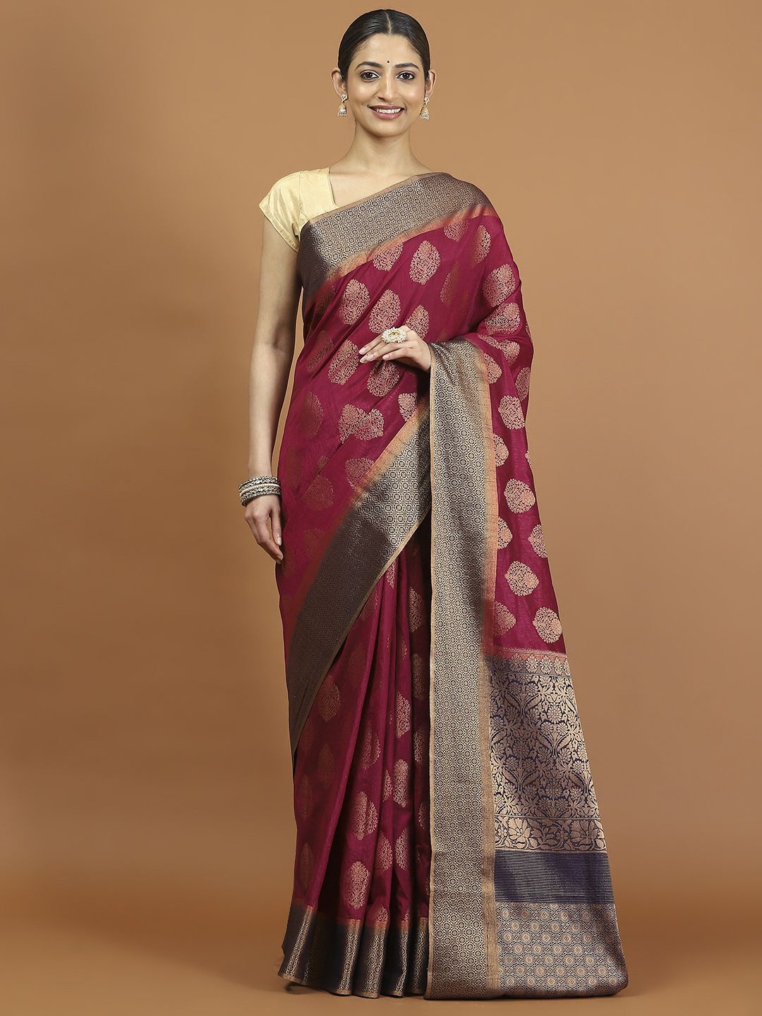 

Meena Bazaar Woven Design Zari Saree, Burgundy