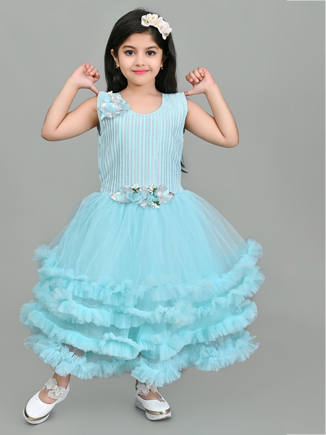 

Zenat Girls Layered Net Fit & Flare Dress, Blue