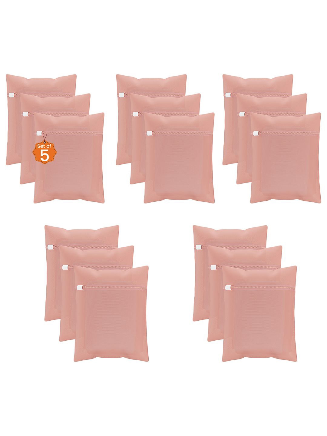 

Kuber Industries Peach-Colored 15 Pieces Reusable Rectangular Laundry Bags With Zipper
