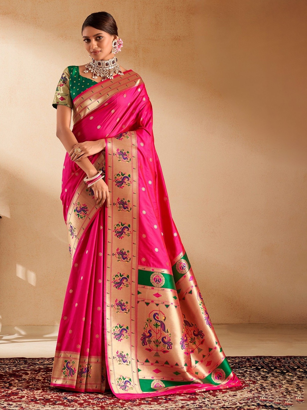 

MySilkLove Woven Design Zari Paithani Saree, Pink