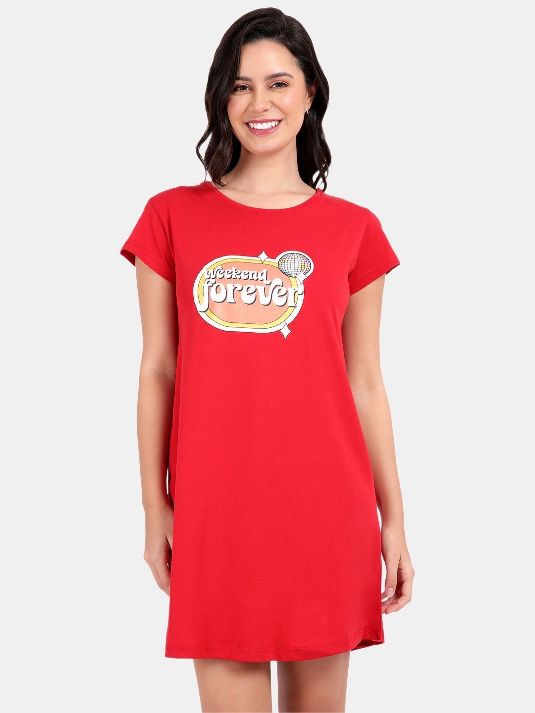 

SNAPPY B Women Typography Printed Dresses, Red