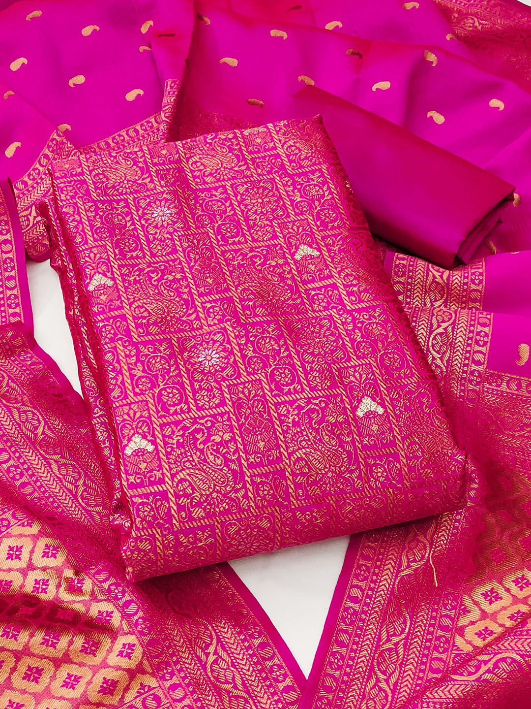 

SHADOW & SAINING Paisley Woven Design Zari Unstitched Dress Material, Pink