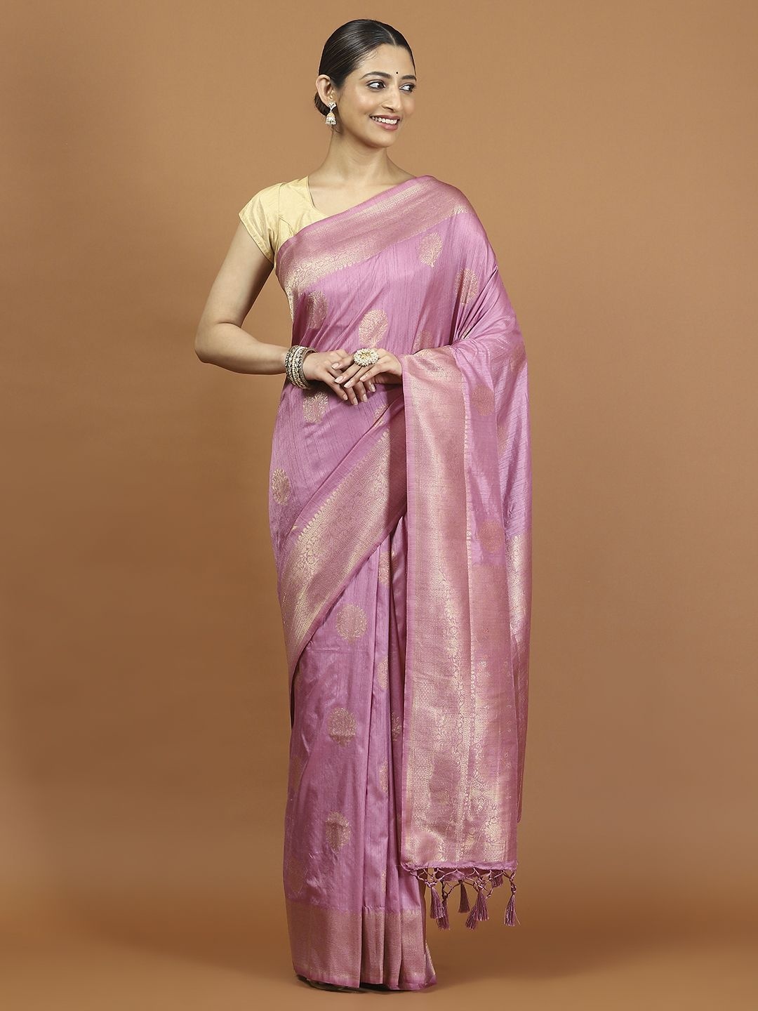 

Meena Bazaar Woven Design Zari Art Silk Saree With Unstitched Blouse Piece, Lavender