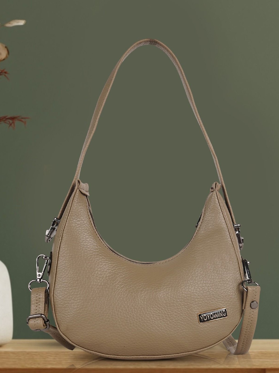 

STARWINGS Textured Half Moon Sling Bag, Beige